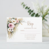 Rustic Pink and White Floral Wedding RSVP (Stehend Vorderseite)