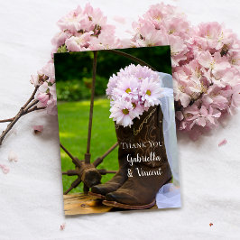 Rustic Pink Daisies Cowboy Boots Wedding Vielen Da Mitteilungskarte