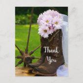 Rustic Pink Daisies Cowboy Boots Wedding Vielen Da Postkarte (Vorderseite)