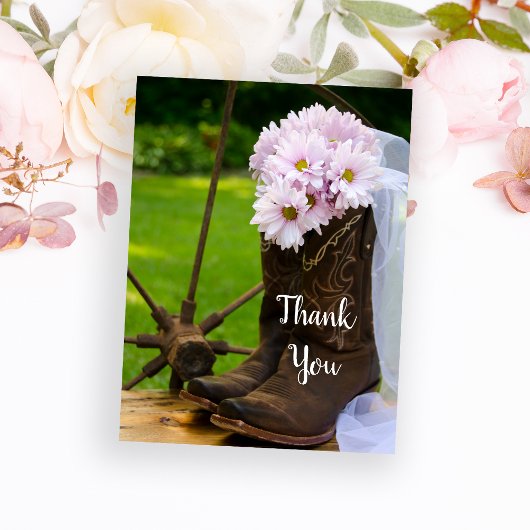 Rustic Pink Daisies Cowboy Boots Wedding Vielen Da Postkarte