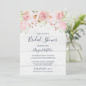 Rustic Pink Floral Spring Bridal Shower Einladung (Stehend Vorderseite)