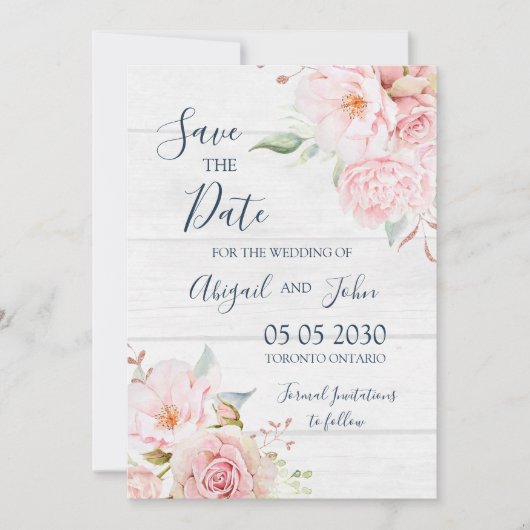 Rustic Pink Floral Spring Save the Date Card (Vorderseite)