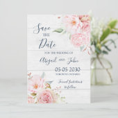 Rustic Pink Floral Spring Save the Date Card (Stehend Vorderseite)