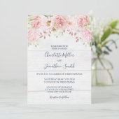 Rustic Pink Floral Spring Wedding Invitations Einladung (Stehend Vorderseite)