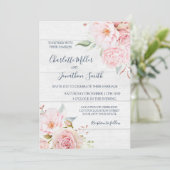 Rustic Pink Floral Spring Wedding Invitations Einladung (Stehend Vorderseite)