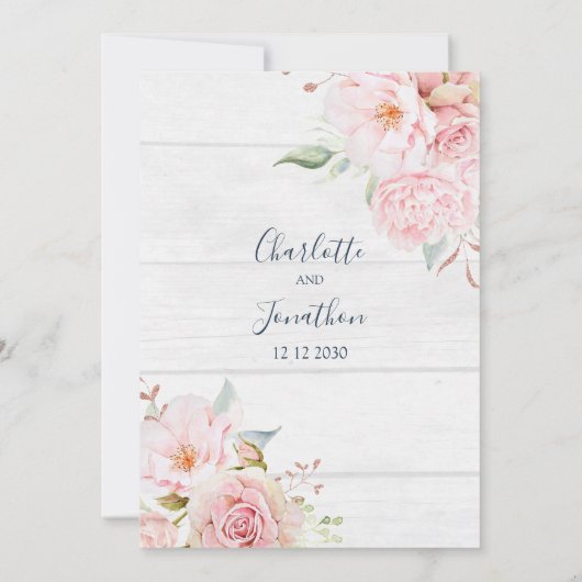 Rustic Pink Floral Spring Wedding Invitations Einladung (Rückseite)