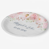 Rustic Pink Floral Spring Wedding Pappteller (Schrägansicht)