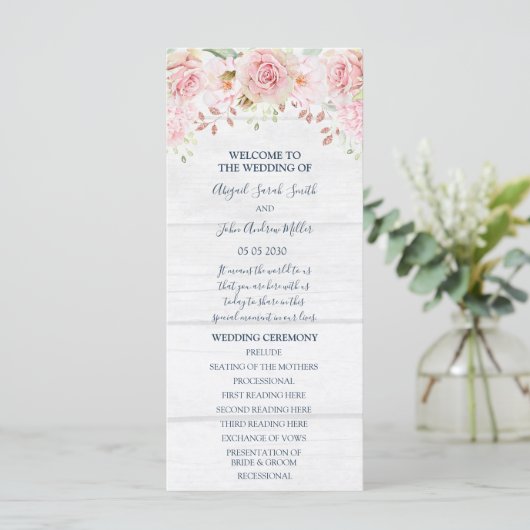 Rustic Pink Floral Spring Wedding Program Programm (Stehend Vorderseite)