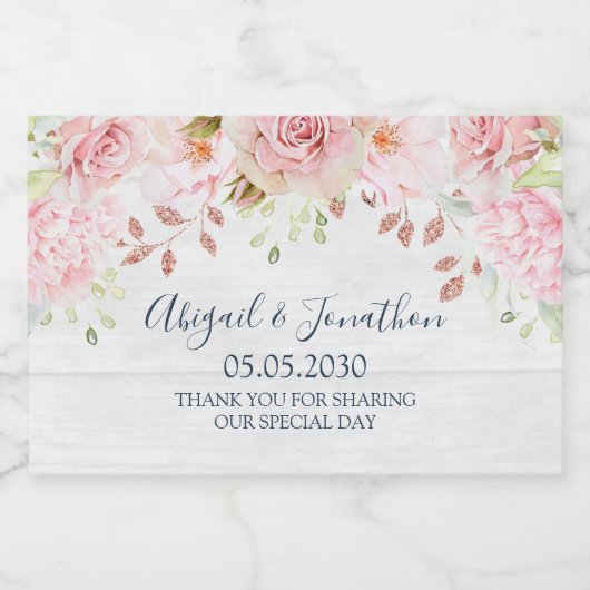 Rustic Pink Floral Spring Wedding Wine Label Schaumweinetikett (Einzelnes Label)