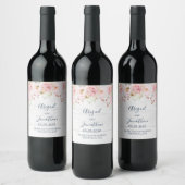 Rustic Pink Floral Spring Wedding Wine Label Weinetikett (Flaschen)