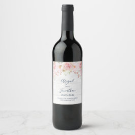 Rustic Pink Floral Spring Wedding Wine Label Weinetikett