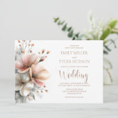 Rustic Pink Floral Wedding Einladung (Stehend Vorderseite)