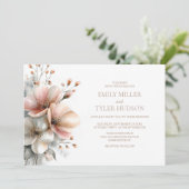 Rustic Pink Floral Wedding Einladung (Stehend Vorderseite)