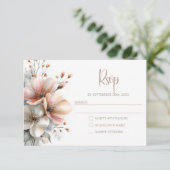 Rustic Pink Floral Wedding RSVP Karte (Stehend Vorderseite)