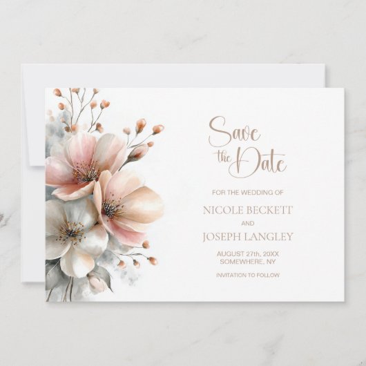 Rustic Pink Floral Wedding Save the Date (Vorderseite)