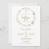 Rustic Pink Flowers Baptism Text Einladung (Vorderseite)