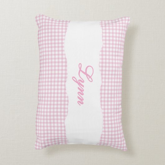 Rustic Pink Gingham Personalized Name Dekokissen (Rückseite(Vertikal))