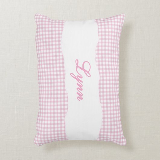 Rustic Pink Gingham Personalized Name Dekokissen (Vorderseite(Vertikal))
