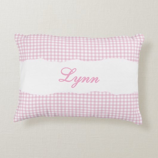 Rustic Pink Gingham Personalized Name Dekokissen (Rückseite)