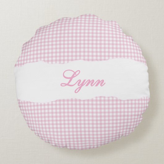 Rustic Pink Gingham Personalized Name Rundes Kissen (Rückseite)