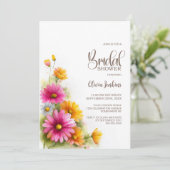Rustic Pink Orange Floral Bridal Shower Einladung (Stehend Vorderseite)