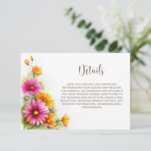 Rustic Pink Orange Floral Wedding Details Begleitkarte (Stehend Vorderseite)