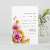 Rustic Pink Orange Floral Wedding Einladung (Stehend Vorderseite)