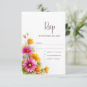 Rustic Pink Orange Floral Wedding RSVP Karte (Stehend Vorderseite)