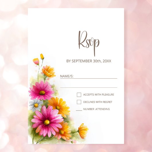 Rustic Pink Orange Floral Wedding RSVP Karte