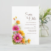 Rustic Pink Orange Floral Wedding Save the Date (Stehend Vorderseite)