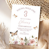 Rustic Pink Purple Wildflowers 3rd Birthday  Einladung