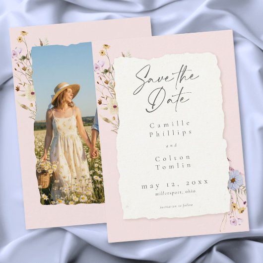 Rustic Pink Romantic Wildflower Wedding Photo Save The Date