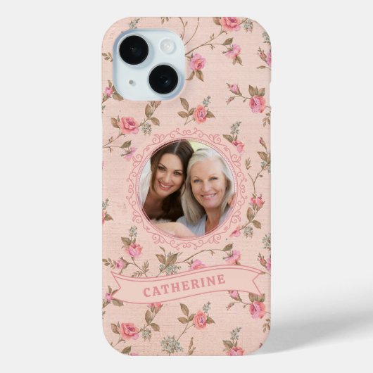 Rustic Pink Rose Custom iPhone 15 Case (Rückseite)