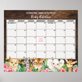 Rustic Pink Safari Baby Guess Due Date Calendar Poster