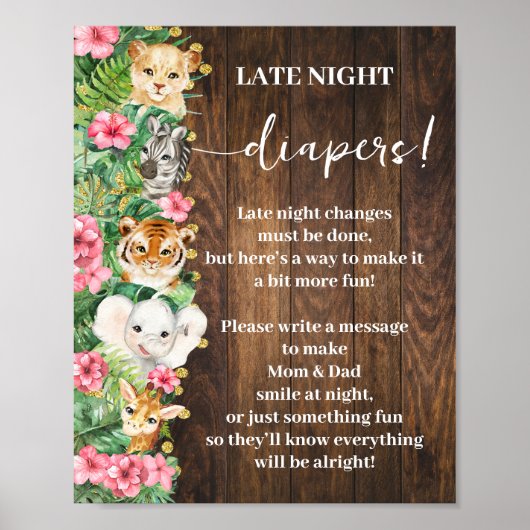 Rustic Pink Safari Late Night Diapers Shower Game Poster (Vorne)