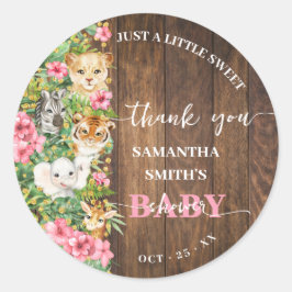 Rustic Pink Safari Shower Thank You Party Favor Runder Aufkleber