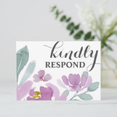 Rustic Pink Watercolor Floral Wedding RSVP Karte (Stehend Vorderseite)