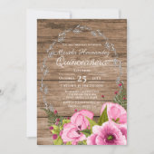 Rustic Pink Watercolor Poppies Quinceañera Einladung (Vorderseite)