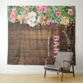 Rustic Pink Wild Safari Animal Welcome Baby Shower Wandteppich (Beispiel (Horizontal))