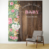 Rustic Pink Wild Safari Animal Welcome Baby Shower Wandteppich (Beispiel)
