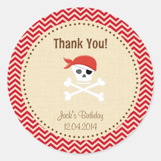 Rustic Pirate Birthday Vielen Dank Aufkleber Red (Vorderseite)