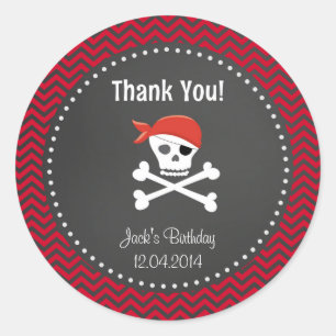 Rustic Pirate Birthday Vielen Dank Aufkleber Red