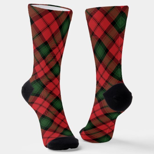 Rustic Plaid Checkered Red Green Tartan Socken (Gewinkelt)