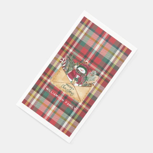 Rustic Plaid Christmas Custom Family Serviette (Ecke)