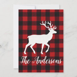 Rustic Plaid Deer Personalized Holiday Card Feiertagskarte