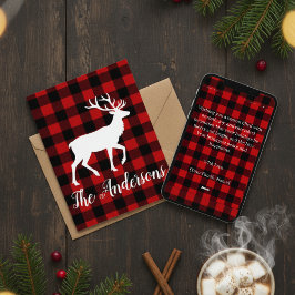 Rustic Plaid Deer Personalized Holiday Card Feiertagskarte