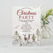 Rustic Plaid Forest Deer Owl Christmas Party Einladung (Stehend Vorderseite)