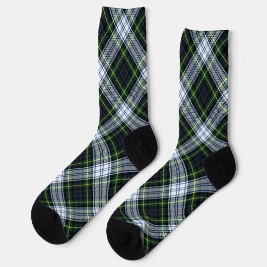 Rustic Plaid Gordon Tartan Green White Pattern Socken (Linkes Detail)
