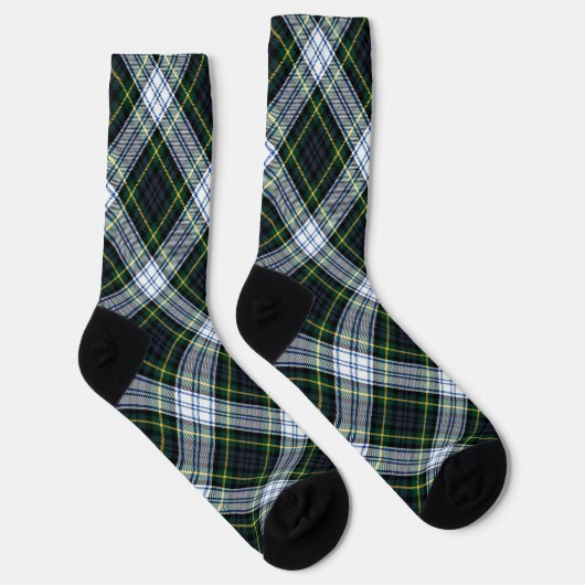 Rustic Plaid Gordon Tartan Green White Pattern Socken (Rechts)