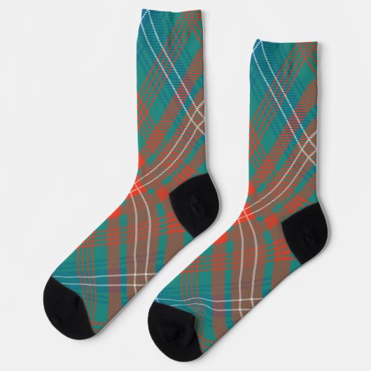 Rustic Plaid Orange Turquoise Wilson Tartan Socken (Linkes Detail)